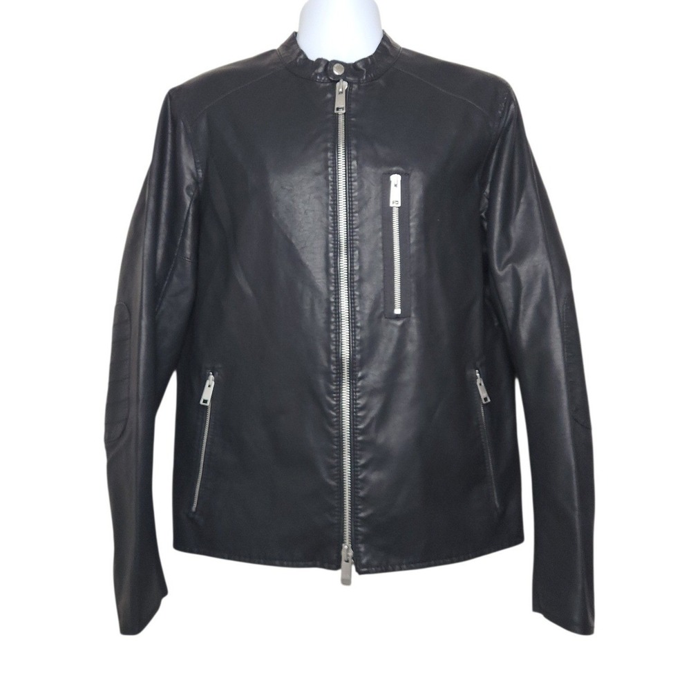 Armani Exchange Black Faux Leather Moto Cafe Racer Jacket XL Spring 2016